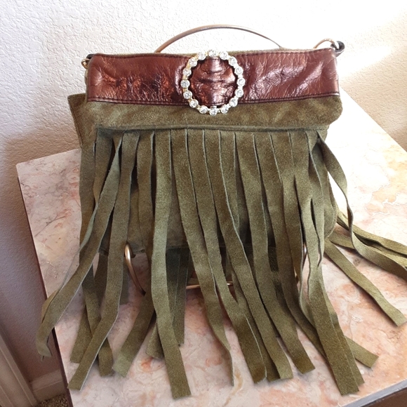 Vintage Erena Lipatova Jeweled Suede Crossbody/Shoulder/Waist Bag - Picture 1 of 8